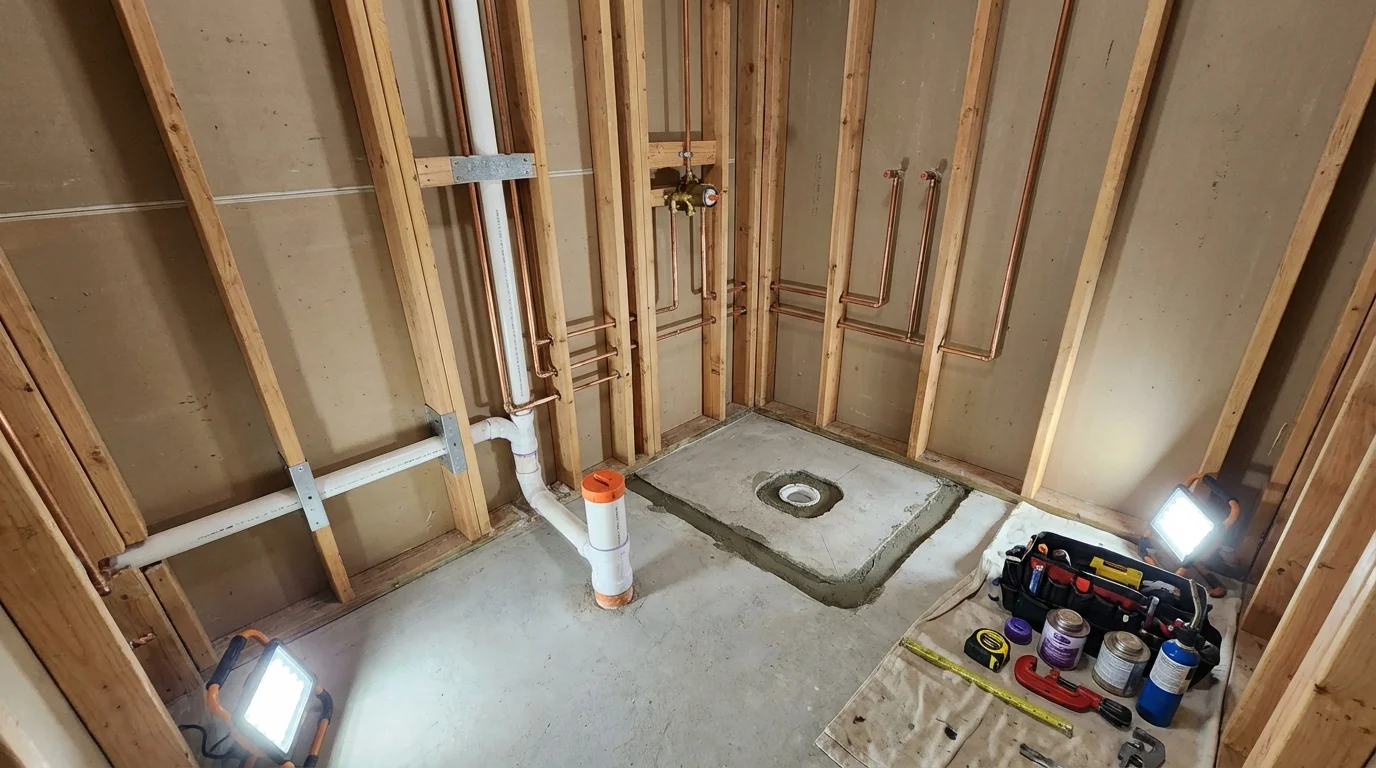 Bathroom rough-in plumbing during remodel by Johns Plumbing LLC in Ponca City