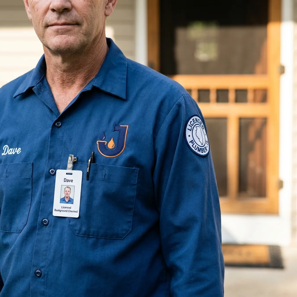 Licensed plumber showing ID badge in Ponca City, OK