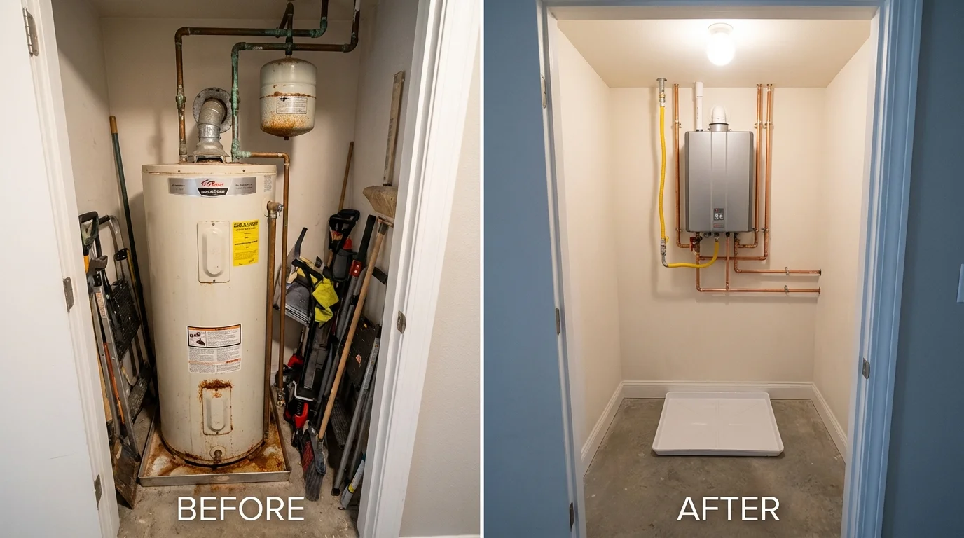 Tank water heater versus wall-mounted tankless unit comparison for Ponca City, OK homeowners