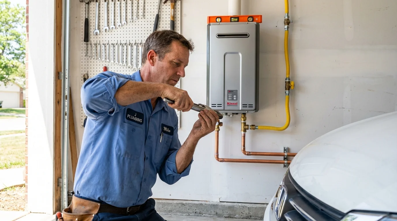 Tankless water heater installation by a Johns Plumbing LLC plumber in Ponca City