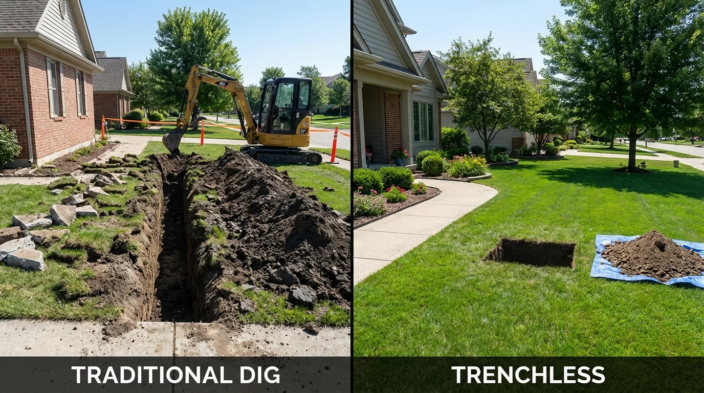 Trenchless sewer repair with minimal yard damage versus traditional excavation in Ponca City, OK